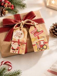 Muroi Mono Christmas Milk-Shaped Kraft Gift Bags Printed With Santa Claus, Snowmen And Little Trains, In A Vintage Festive Style, For Christmas Gift Exchanges And Party Candy Packaging - View 7