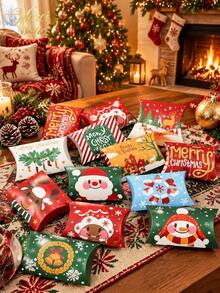 Muroi Mono Multi‑Pack Pillow‑Shaped Christmas Paper Gift Boxes, Cartoon‑Style Festive Design, Printed With Santa Claus, Snowmen And Elks, Suitable For Packaging Candies, Small Gifts And Party Favors - View 9
