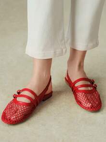 Styleloop Outdoor Women's Round Toe Flat-Bottomed Fabric, Simple And Breathable Fabric, Double Buckle Strap Shoes For Daily Vacation Fall Shoes - Rose Red - View 4