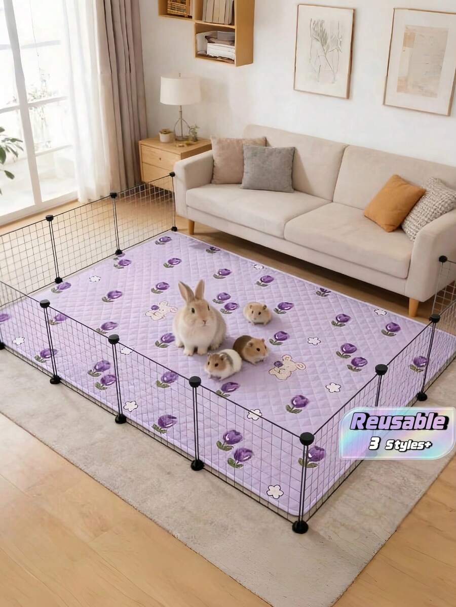 1pc Summer Tulip Print Washable Small Pet Mat, Quilted Breathable Reusable Small Animal Sleeping Pad Bed, Rabbit, Hamster And Other Small Pet Cage Resting Accessory - View 1