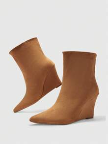 CUCCOO BIZCHIC Women Shoes Pointed Toe Wedge Camel Suede Elegant Versatile Commute Fall Winter Ankle Boots Ankle Boots Fall Boots - Camel - View 8