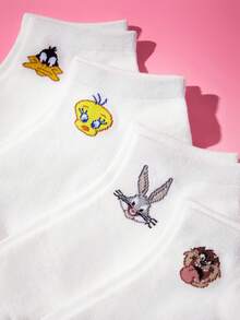 LOONEY TUNES X SHEIN 4雙女款襪子 - 白色 - 查看 2