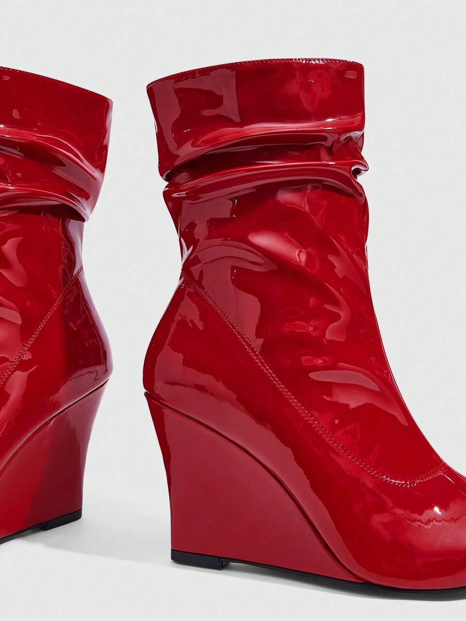 CUCCOO SZL Women's Shoes Pleated Pile Pointed Toe Heel Bright Leather Ankle Boots Elegant Dating Thin Elastic Boots Fall Boots