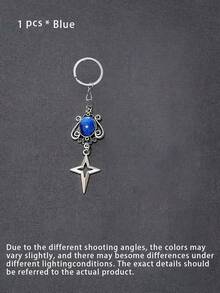 Vintage Gothic Style Bag Hanging Ornament, Hollow Star Key Chain, Antique Silver Tone Gem Decor Charm, Stylish Backpack Pendant For Daily & Party Matching - Multicolor - View 4
