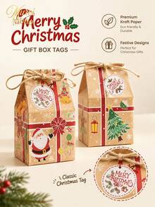 Muroi Mono Christmas Milk-Shaped Kraft Gift Bags Printed With Santa Claus, Snowmen And Little Trains, In A Vintage Festive Style, For Christmas Gift Exchanges And Party Candy Packaging - View 2