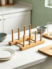 Bamboo Dish Plate Storage Rack Multi‑Functional Kitchen Desktop Drying Holder Drainage Cup Stand Tableware Organizer For Bowl Plate Teacup Tea Set Household Countertop Kitchen Storage Accessory Tabletop Sundries Holder - multicolor - View 9