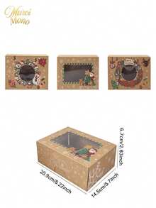 Muroi Mono A Set Of 3 Christmas Window Boxes, Kraft Paper With Transparent Window Design, Warm Retro Christmas Style, For Cookie Baking Packaging And Holiday Gift Storage. - View 3