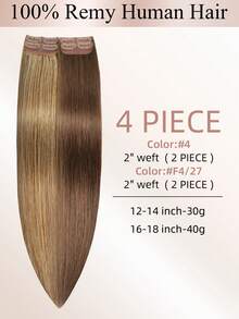 4PCS With 8 Clips Straight Clip In Hair Extensions Real Human Hair Color 4# Light Brown + P4/27# Medium Brown Highlights Honey Blonde 12-18 Inch Double Weft Invisible Clip Hair Extensions Remy Natural Human Hair For Women Girl Daily Full Head Use - SP4/27 - View 3