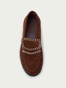 Nöista Classic Penny Loafer In Soft Faux Suede With Contrast Stitching, Apron Toe And Flexible Sole For Everyday Comfort. - Brown - View 4