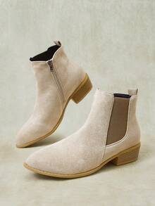 Styleloop Women's Ankle Boots And Ankle Boots, Slip-On Elastic Boots, Khaki Pointed Toe Street Rider Boots - Khaki 0036 - View 2