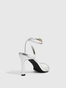 CUCCOO SZL Women's Adjustable Simple High-Heeled Sandals, Suitable For Daily Casual Wear, Spring Break, Easter, Prom - Silver - View 9