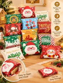 Muroi Mono Multi‑Pack Pillow‑Shaped Christmas Paper Gift Boxes, Cartoon‑Style Festive Design, Printed With Santa Claus, Snowmen And Elks, Suitable For Packaging Candies, Small Gifts And Party Favors - View 5