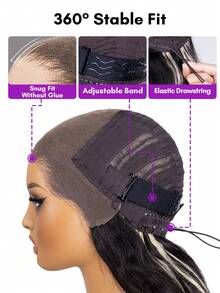 ALL READY WIG Wear & Go 免膠帶緞帶波浪真人髮假髮 黑色金髮臭鼬條紋 13x6蕾絲前沿假髮 漂白髮結 預拔髮線 自然髮際線 180%密度 18-24英吋 柔軟彈力波浪 易安裝 女款亮眼配色造型 - S1B/613A - 查看 5
