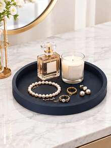 Dresser Tray, Silicone Round Tray, Decorative Storage Organizer Rack, Suitable For Bathrooms, Toilet Tanks, Bedrooms And Kitchen Countertops. It Can Store Jewelry, Candles, Lotion Bottles, Cosmetics And More, Marble‑White - round - View 6