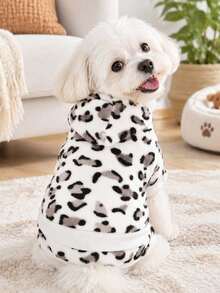 Pet Dog Cat Hooded Four Leg Jumpsuit, White Leopard Print Plush Puppy Outfit, Warm Winter Clothes For Small Pets XS-XL - Light leopard print - View 5