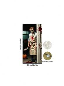 Halloween Door Curtain Decorations, Halloween Background Banner, Spooky‑Atmosphere Decor With Witch And Skull Door Cover - multicolor - View 14