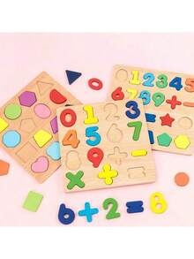 MINKOJA 1Pc Wooden Alphabet Number Shape Puzzle Board, Montessori Educational Learning Toy For Toddlers Kids Age 3+, Early Cognition Matching Game Gift - Multicolor - View 3