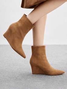 CUCCOO BIZCHIC Women Shoes Pointed Toe Wedge Camel Suede Elegant Versatile Commute Fall Winter Ankle Boots Ankle Boots Fall Boots - Camel - View 4