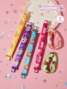 The Winx X SHEIN مجموعة أدوات تجعيد الشعر بدون حرارة بطباعة كرتونية 6 قطع - متعدد الألوان - مشاهدة 2