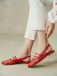 Styleloop Outdoor Women's Round Toe Flat-Bottomed Fabric, Simple And Breathable Fabric, Double Buckle Strap Shoes For Daily Vacation Fall Shoes - Rose Red - View 2