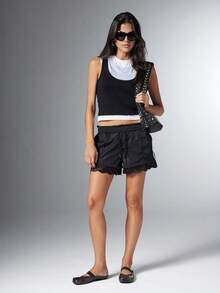 SHEIN SHUZIA Sandal Selop Wanita dengan Ujung Jari Terpisah dan Kristal Jelly, Sandal Selop Luar Ruangan Model French Closed Toe - Hitam - View 4