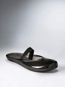 SHEIN SHUZIA Sandal Selop Wanita dengan Ujung Jari Terpisah dan Kristal Jelly, Sandal Selop Luar Ruangan Model French Closed Toe - Hitam - View 7