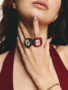 Popjeli Resin Dopamine Niche Personalized Glass Water Diamond Ring - Multicolor 2 - View 3
