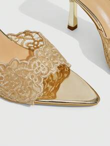 CUCCOO SZL Women Embroidered Lace Pointed Toe Stiletto Heeled Sandals Spring Shoes Prom Heels Summer Shoes - Light gold - View 4