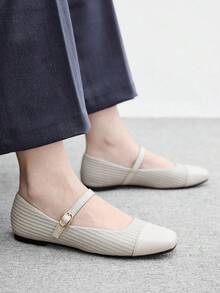 CUCCOO BIZCHIC Square Top Flat Women's Shoes, Buckle Comfortable Soft-Soled Flat Shoes, Suitable For Fashionable Commuting And Vacation - Grey - View 5