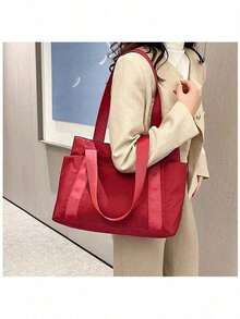 Unisex Casual Shoulder Bag, Large Capacity Handbag, Student Backpack, Solid Color Shoulder Bag, Gym Bag, Travel Bag, Suitable For School And Work - Pink - View 19