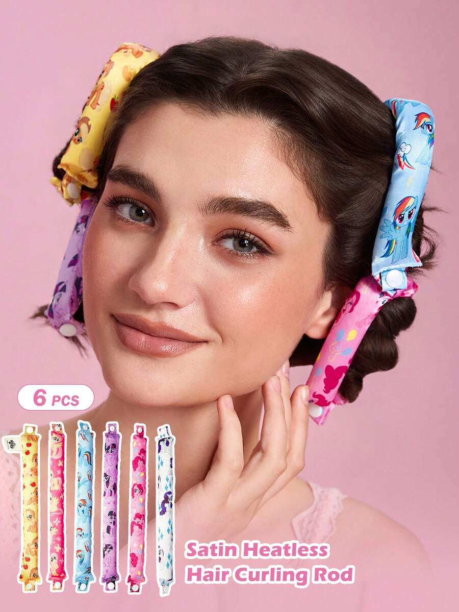 My Little Pony X SHEIN 6-Piece Cartoon Printing No Heat Curling Tool Set, - Multicolor - View 1