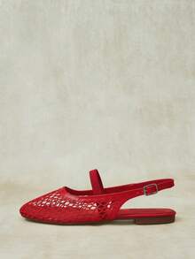 Styleloop Outdoor Women's Square Toe Flat Bottom Mesh Fabric Fabric, Simple And Breathable Vacation Elastic Buckle Strap Fall Shoes - Red - View 3