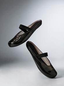 SHEIN SHUZIA Sandal Selop Wanita dengan Ujung Jari Terpisah dan Kristal Jelly, Sandal Selop Luar Ruangan Model French Closed Toe - Hitam - View 3