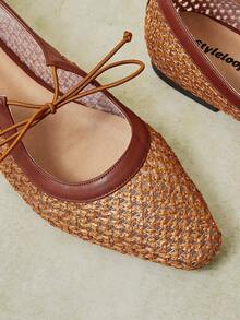 Styleloop New, Breathable And Hollow, Square Toe Bow Design, Women's Flat Shoes, Casual And Versatile, A Must For Commuting - Brown yarn brown leather - View 5