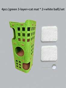 Hollowed-Out Felt Cat House, Multi-Level Ventilated Kitten Apartment Tree, All-Season Indoor‑Outdoor Cat Bed, With Built‑In Scratching Posts, Resting Areas, And Hiding Caves, Enclosed Cat Tower Villa, Durable Cat Furniture And Toy - Multicolor - View 9
