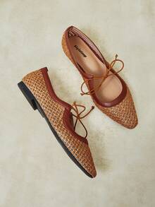 Styleloop New, Breathable And Hollow, Square Toe Bow Design, Women's Flat Shoes, Casual And Versatile, A Must For Commuting - Brown yarn brown leather - View 6