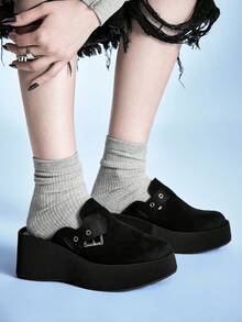 Sugerpunk Retro Rivet Heel Mules Shoes Women's, Platform Sole Slip-On Punk Style Versatile Outdoor Slippers, Summer Wear Fall Shoes - Black - View 4