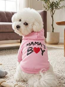 PETSIN 1pc MAMA's BOY Red Love Letter Pattern Printed Pet Hoodie Pink Soft And Comfortable Warm Pet Clothing - Multicolor - View 4
