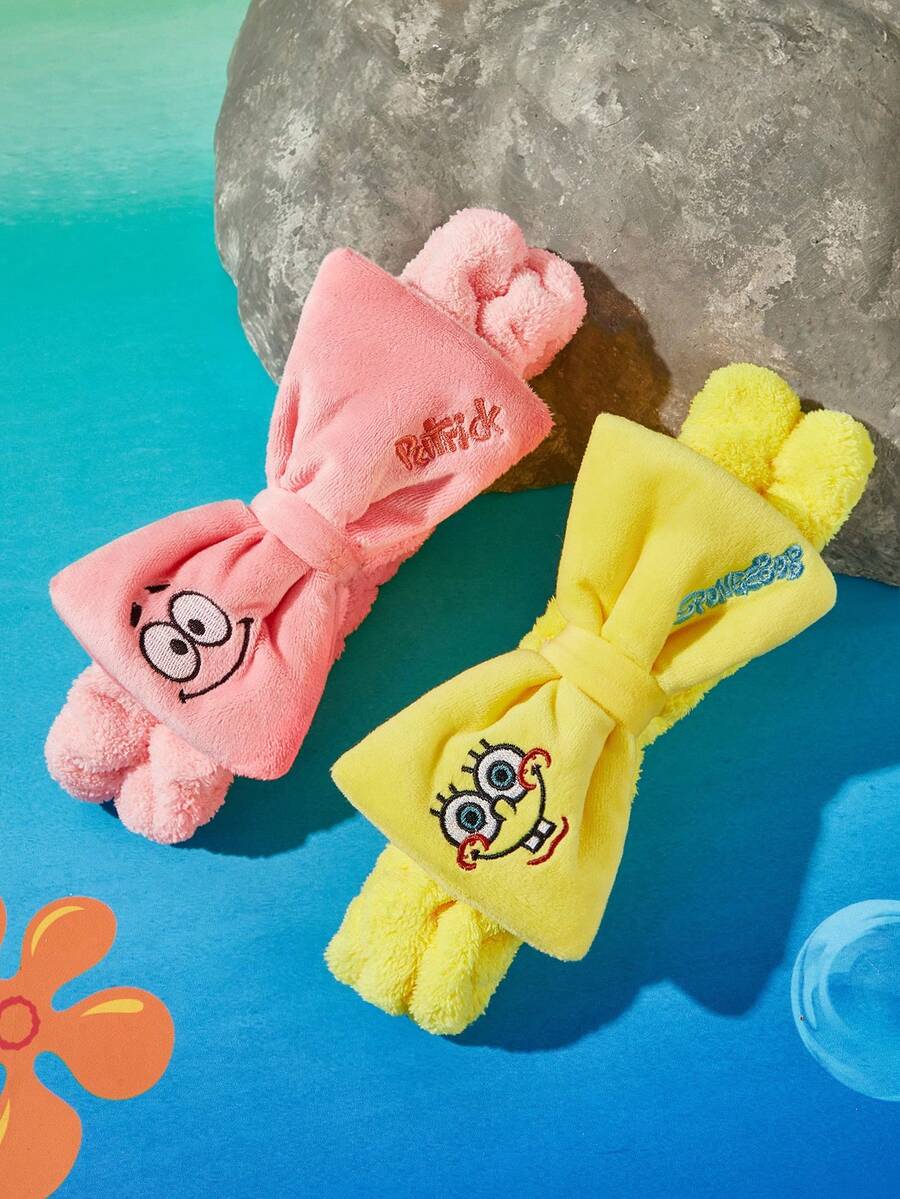 SpongeBob SquarePants | SHEIN 1件裝毛絨愛心印花蝴蝶結彈性髮圈，居家與浴室裝飾 - 海綿寶寶 - 查看 1
