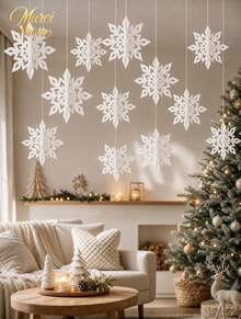 Muroi Mono 3D Paper Snowflake String Pendant - Christmas Decorations For Home, Room, And Shopping Mall Window - Hanging Snowflake Charm With Delicate Design - White three-dimensional snowflake pendant cover - View 5