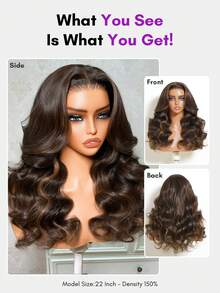 ALL READY WIG Bye-Bye Slip 巧克力棕色 Balayage 7*5 蕾絲封口 無膠 Glam 高光鬆散波浪假髮，附隱形抽繩，輕鬆造型，預剪預拔預漂色，透明蕾絲，100% 真人髮，適合初學者 - S4/27 - 查看 5
