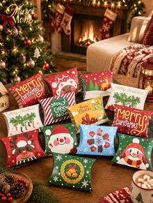Muroi Mono Multi‑Pack Pillow‑Shaped Christmas Paper Gift Boxes, Cartoon‑Style Festive Design, Printed With Santa Claus, Snowmen And Elks, Suitable For Packaging Candies, Small Gifts And Party Favors - View 10