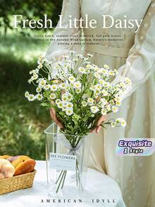 Rangkaian Bunga Daisy Chamomile Tiruan Gaya Kering, Tersedia Paket 6 atau 12 Buah (Opsional), Buket Genggam untuk Dekorasi Ruang Tamu, Pesta, dan Fotografi - Chamomile - View 1
