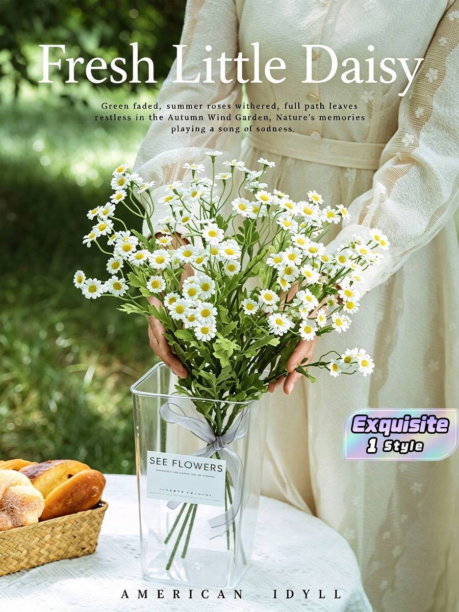 Rangkaian Bunga Daisy Chamomile Tiruan Gaya Kering, Tersedia Paket 6 atau 12 Buah (Opsional), Buket Genggam untuk Dekorasi Ruang Tamu, Pesta, dan Fotografi - Chamomile - View 1
