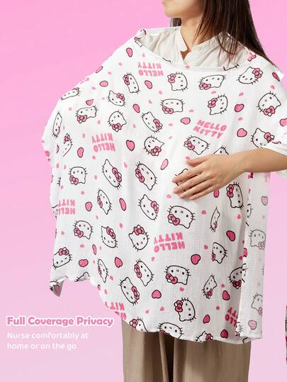 HELLO KITTY AND FRIENDS | SHEIN 1 Vestaglia da allattamento con stampa cartoni animati carina, copricarrozzina per neonati, morbida e confortevole per uso quotidiano in tutte le stagioni