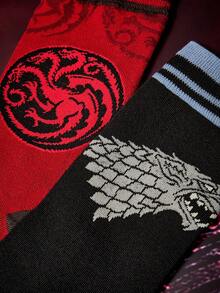 Game of Thrones X SHEIN 2雙女款中筒襪，龍圖案 - 雜色 - 查看 3