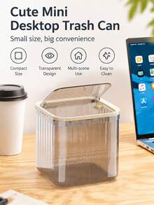 Cute Square Mini Transparent Desktop Trash Can High‑Appearance Small Paper Basket Household Waste Bin For Dorm Living Room Bedroom Compact Desk Garbage Holder Practical Dorm Desktop Daily Household Waste Accessory - multicolor - View 12