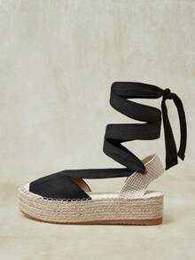 Styleloop Women's New Hemp Rope Woven Wedge Heel & Platform Shoes Bohemian Western Style Music Festival Wear Party Wear Platform Shoes Fall Shoes - Black 1 - View 2