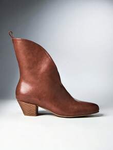 SHEIN Solezae Women's Autumn And Winter Coffee Brown, Minimalist High-End Round Toe Thick Heel Retro Commuting, Versatile Comfortable Temperament Short Boots - Chocolate Brown - View 6