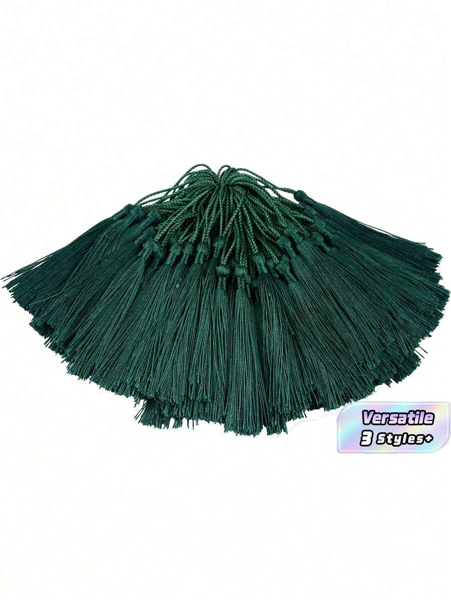 20/50/100pcs 13cm/5 Inch Silky Floss Bookmark Tassels With 2-Inch Cord Loop And Small Chinese Knot For Jewelry Making, Souvenir, Bookmarks, DIY Craft Accessory - dark green - View 1